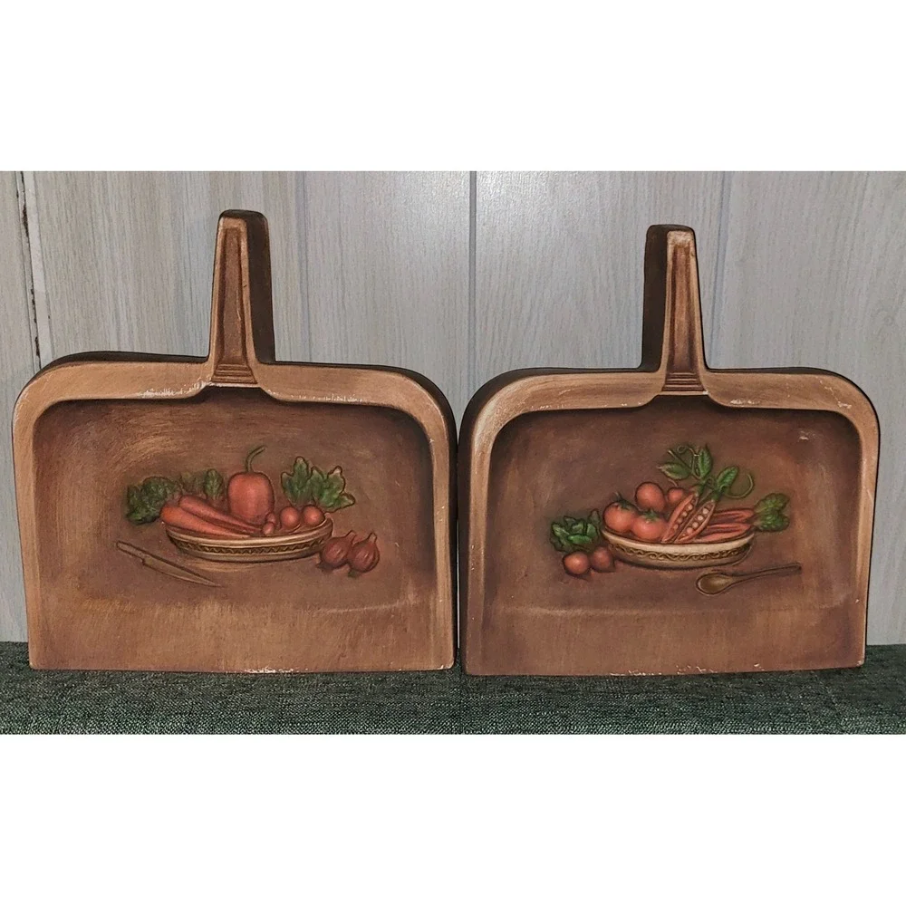 Vintage 1970s Chalkware Kitchen Wall Plaques Vegetable Harvest Set of 2